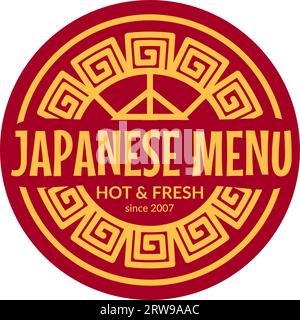 Japanisches Menü, leckeres asiatisches Essen Etikett oder Logo Stock Vektor