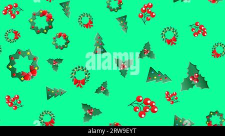 Nahtloses weihnachtsmuster mit Lolipop-Bonbons, weihnachtskugel, Socken und Hut für den weihnachtsmann, Schleife und holly Beeren in Rot und weiß-Grün. Cu Stock Vektor