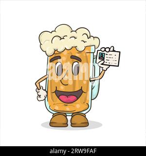 Bierglas mit Gesichtsmaskottchen mit ID zur Vektorillustration des gesetzlichen Alters Stock Vektor