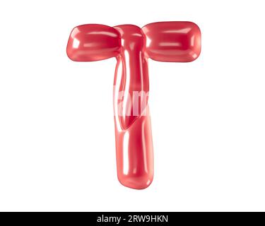 Buchstaben aus bizarren Ballons. 3D-Illustration des roten Alphabets isoliert auf weißem Hintergrund Stockfoto