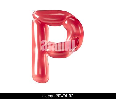 Buchstaben aus bizarren Ballons. 3D-Illustration des roten Alphabets isoliert auf weißem Hintergrund Stockfoto