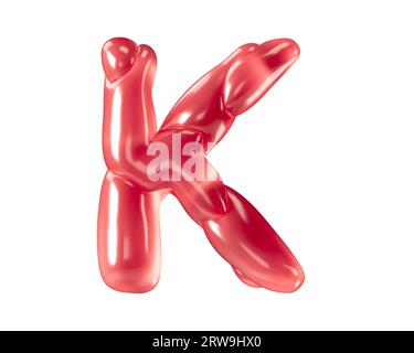 Buchstaben aus bizarren Ballons. 3D-Illustration des roten Alphabets isoliert auf weißem Hintergrund Stockfoto