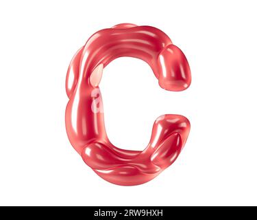 Buchstaben aus bizarren Ballons. 3D-Illustration des roten Alphabets isoliert auf weißem Hintergrund Stockfoto