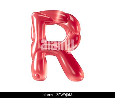 Buchstaben aus bizarren Ballons. 3D-Illustration des roten Alphabets isoliert auf weißem Hintergrund Stockfoto