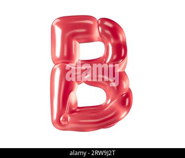 Buchstaben aus bizarren Ballons. 3D-Illustration des roten Alphabets isoliert auf weißem Hintergrund Stockfoto