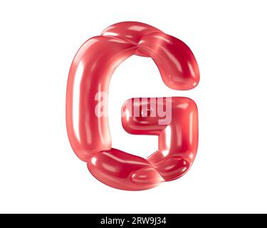 Buchstaben aus bizarren Ballons. 3D-Illustration des roten Alphabets isoliert auf weißem Hintergrund Stockfoto