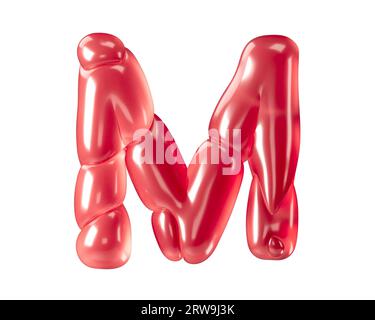 Buchstaben aus bizarren Ballons. 3D-Illustration des roten Alphabets isoliert auf weißem Hintergrund Stockfoto