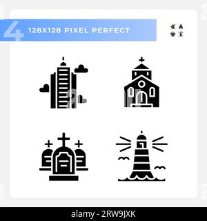 Pixelperfekter Glyphenstil, Symbolsatz Stock Vektor