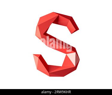 Buchstaben aus rotem Material mit niedrigem Poly-Wert. 3D-Illustration eines einfachen polygonalen Alphabets isoliert auf weißem Hintergrund Stockfoto