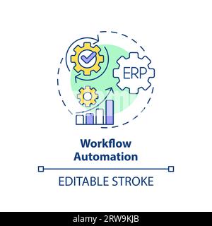 Konzept der Liniensymbole für die 2D-Workflow-Automatisierung Stock Vektor
