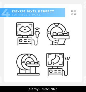 Bildgebungstechnologie für medizinische Zwecke: Pixel Perfect Linear Icons Set Stock Vektor