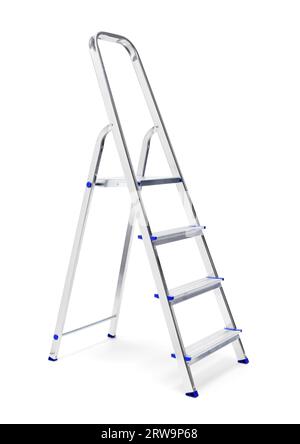 Eine neue Metallic Step Ladder isoliert auf weiß mit natürlichen Schatten Stockfoto