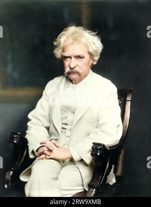 Porträt von Mark Twain (Samuel Clemens) um 1907. Von A. F. Bradley. Stockfoto