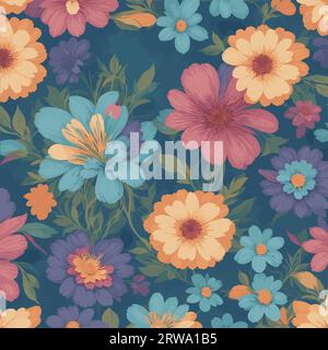 Farbenfroher Hintergrund mit Blumenmuster. Nahtloses Blumenmuster mit farbenfrohen Blumenmustern. Stock Vektor