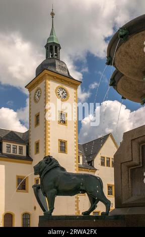 Freiberg ist eine Universitätsstadt mitten im Freistaat Sachsen zwischen Dresden und Chemnitz. Das gesamte historische Stadtzentrum ist denkmalgeschützt Stockfoto