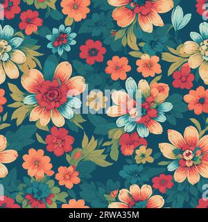 Farbenfroher Hintergrund mit Blumenmuster. Nahtloses Blumenmuster mit farbenfrohen Blumenmustern. Stock Vektor