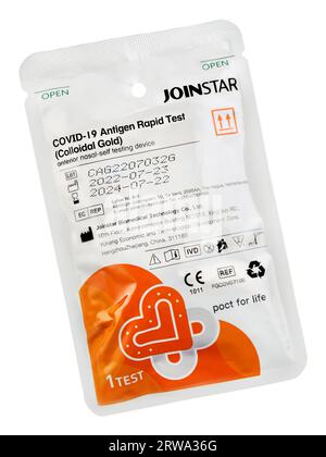 Joinstar COVID-19 Antigen Rapid Test Colloidal Gold isolierter weißer Hintergrund Stockfoto