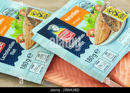 Lachsforellen-Filet Golden Seafood Naturfilet Stockfoto