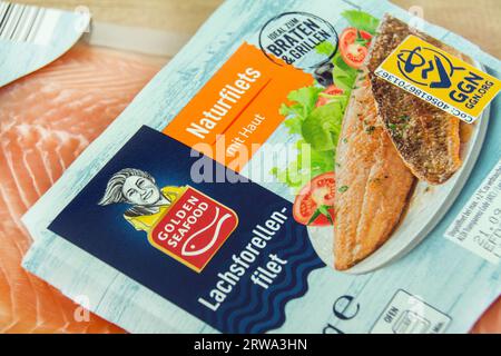 Lachsforellen-Filet Golden Seafood Naturfilet Stockfoto