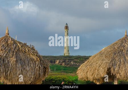 Die weißen alten California Leuchtturm in Aruba Wüste, nördlich von Aruba Stockfoto