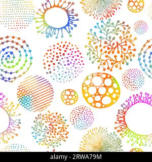 Modernes, exotisches Blumenmuster. Nahtloses Muster aus farbigen abstrakten Elementen. Vektorillustration. Handgezeichnetes Muster im Cartoon-Stil. Stock Vektor