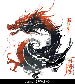 Das Jahr der Tierkreiskarte des Drachen. Chinesische Neujahrsgrüße 2024 Karte oder Banner, drei 