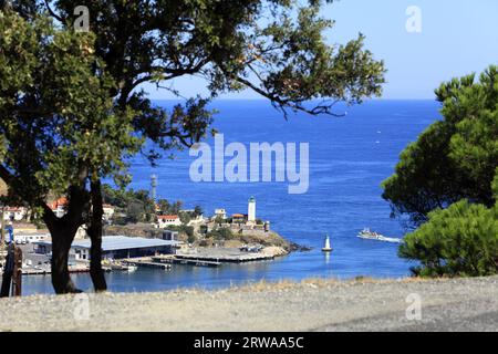 Die Stadt und der Hafen von Port-Vendres.Pyrenäen-Orientales. Port-Vendres. Occitanie, Frankreich Stockfoto