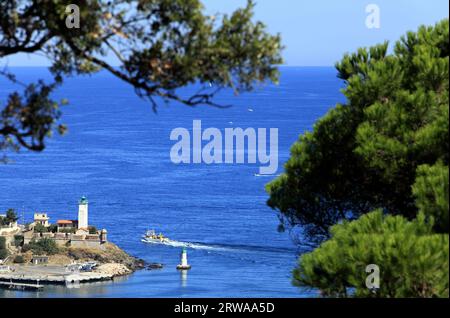 Die Stadt und der Hafen von Port-Vendres.Pyrenäen-Orientales. Port-Vendres. Occitanie, Frankreich Stockfoto