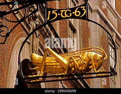 Lombard Street, Martins Bank Schild, Grashopper, Schilder, London, England Stockfoto