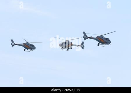 Eurocopter EC120 Colibri, Patrulla ASPA. Torre del Mar internationale Flugschau 2023. Provinz Málaga, Spanien. Stockfoto