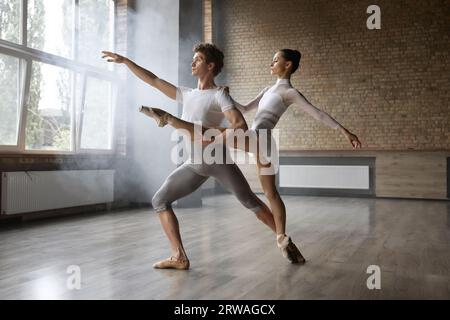 Anmutiges klassisches Ballett-Duett, zeitgenössische Choreografietänzer Stockfoto