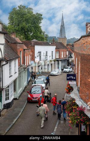 Blick auf die Church Street in Godalming, Surrey, England, Großbritannien, vom Pepperpot, das ehemalige Rathaus Stockfoto