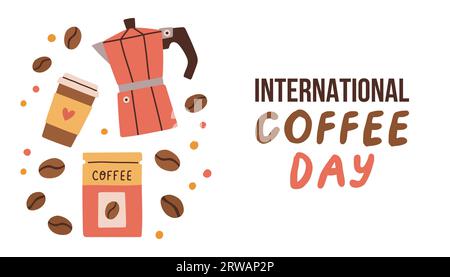 Vektor-Illustration Design-Konzept des internationalen Kaffeetag beobachtet am 1.. oktober Stock Vektor