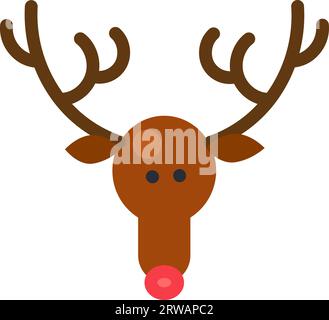 Leiter des lustigen Gehörnten Hirschs des Weihnachtsmannteams. Einfaches festliches Zeichenelement zum Dekorieren von Vorlage, Postkarte oder Poster. Flaches Vektorsymbol i Stock Vektor