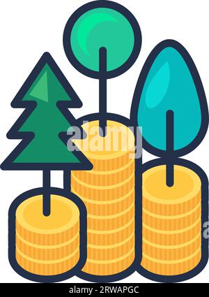 Wachsende Stapel von Goldmünzen. Planung und Analyse des Haushaltsplans für Finanzoperationen. Verwaltung von Einkommen und Ausgaben des Familienhaushalts. Cartoon aus Stock Vektor