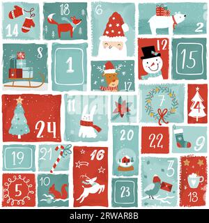 Süßer handgezeichneter Adventskalender. Schöne Doodle-Zeichnungen, Vektordesign Stock Vektor