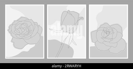 Monochromatische Abstrakte Wandkunst Mit Modernen Rosen Stock Vektor