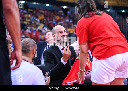 Athen, Griechenland. September 2023. Vassilis Spanoulis unterzeichnete Autogramme nach seinem Ehrentag im Peace and Friendship Stadium am 17. September 2023 in Athen. Quelle: Unabhängige Fotoagentur/Alamy Live News Stockfoto