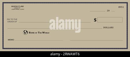 Leere Scheckvorlage für den persönlichen Schreibtisch Stock Vektor