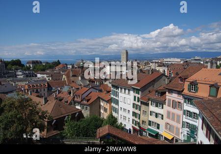 LAUSANNE, SCHWEIZ Stadtübersicht von der Domterrasse Stockfoto