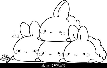 Kaninchen Färbung Seite im kawaii-Stil, Vektorillustration im japanischen Stil. Stock Vektor