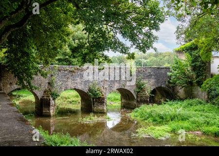 Die Pont des Boulangers aus dem 16. Jahrhundert in Chatillon-Sur-seine über die seine in Bourgogne-Franche-Comte, Frankreich. Stockfoto