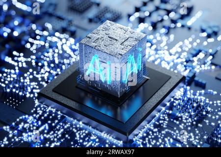 Mikroprozessor mit künstlicher Intelligenz. Ausbildung eines neuronalen Netzwerks. Konzept der künstlichen Intelligenz. Künstliches Intelligenztraining. Neurochip. Neuro Stockfoto