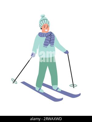 Glücklicher Mann Skifahren Vektor Illustration isoliert Stock Vektor