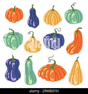 Kürbisherbst im Cartoon-Stil. Thanksgiving- und Halloween-Kollektion. Vektorillustration isoliert auf weißem Hintergrund. Stock Vektor