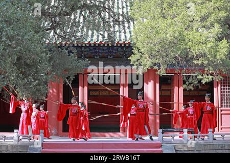 Peking, China, 5. Oktober 2019: Dacheng Ritual- und Musikaufführung des Konfuziustempels in Peking. Stockfoto