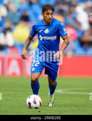 Während des La Liga EA Sports-Spiels zwischen Getafe CF und CA Osasuna, Datum 5. Football, Coliseum Alfonso Perez Stadium, Getafe, Madrid, Spanien - 17. September 2023 (Foto: Cesar Cebolla / PRESSINPHOTO) Stockfoto