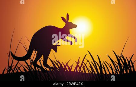 Känguru-Silhouette-Hintergrund-Vektor-Illustration am Nachmittag Stock Vektor