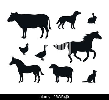 Vektor-Set von flachen Hand gezeichnet Haustiere Silhouette isoliert auf weißem Hintergrund Stock Vektor