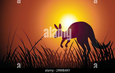 Känguru-Silhouette-Hintergrund-Vektor-Illustration am Nachmittag Stock Vektor